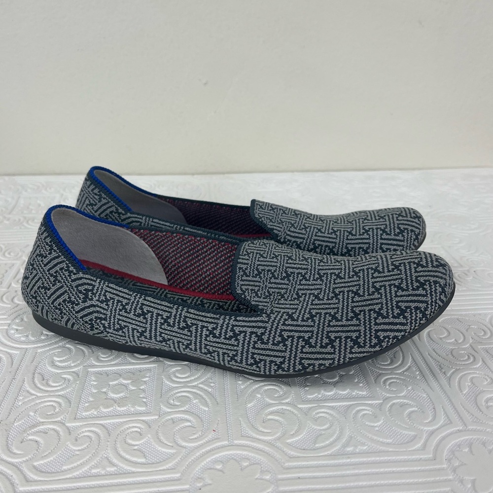 Rothy’s Loafer Charcoal Grid Gray Basketweave Patterned Slip On Flats Round Toe